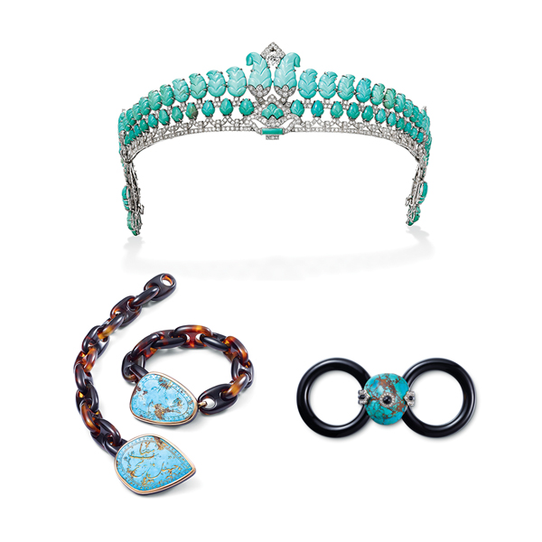 Tiara, pair of bracelets, belt buckle