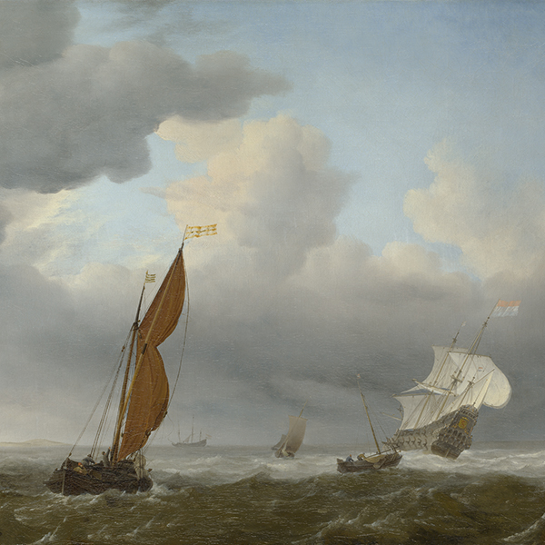 狂風中的荷蘭船和其他小船