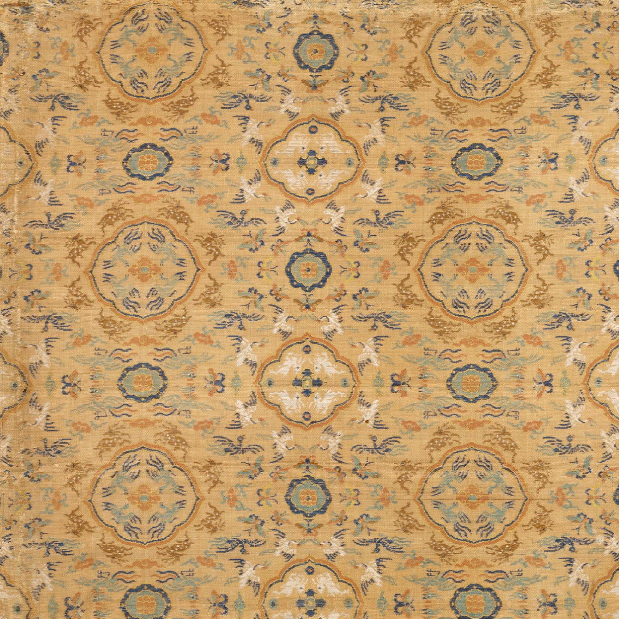 Mounting fabric with patterns of cranes, deer, and persimmon pedicels