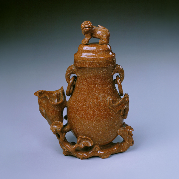 Covered vase with lingzhi fungus and floral relief