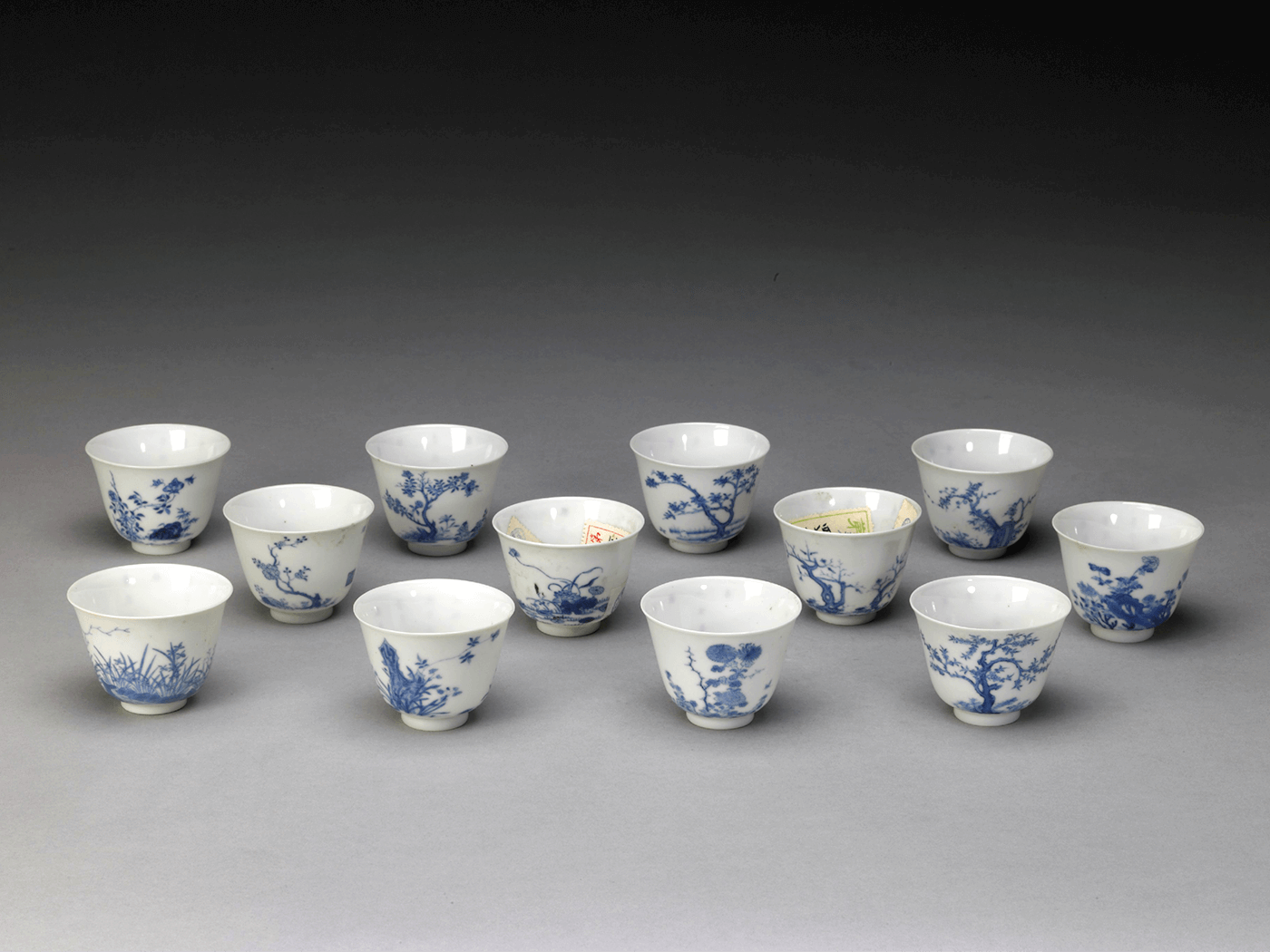 Set of twelve monthly flower cups